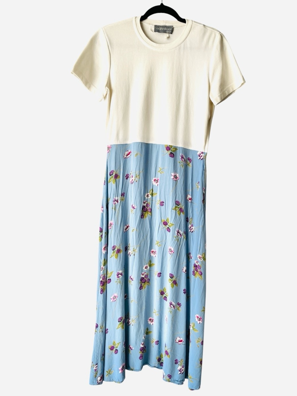 Vintage Carol Anderson Cream Light Blue Floral Two-Tone Midi Maxi Dress 14